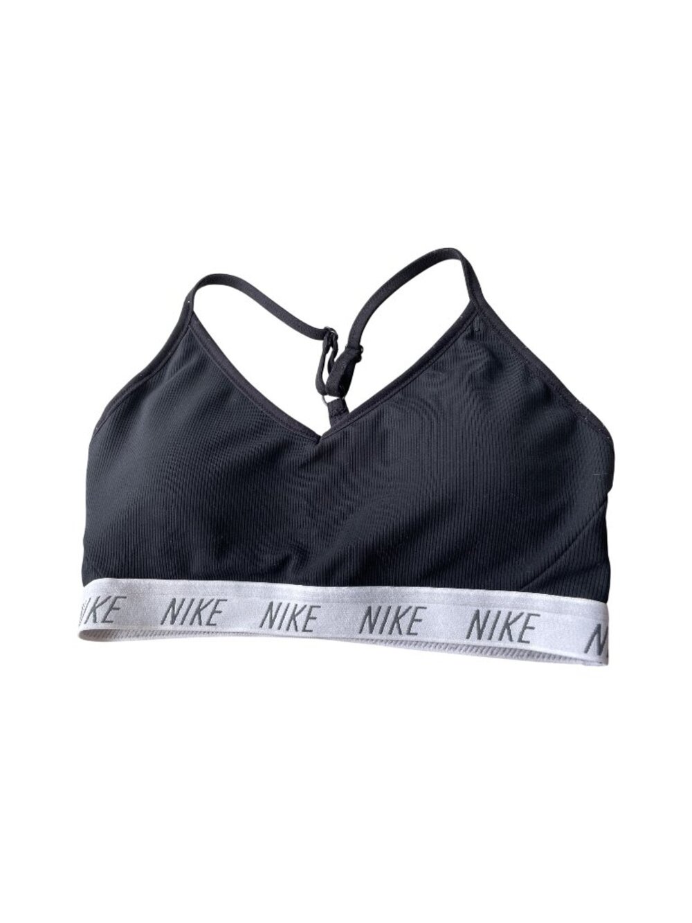 Nike Sports Bra Medium Dri FIT Ribbed Neck Sports Black Yoga Athleisure Workout